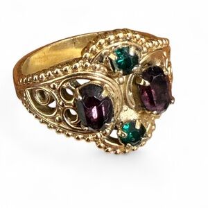 18kt Gold Plate Georgian Filigree Style Statement Ring Size 6